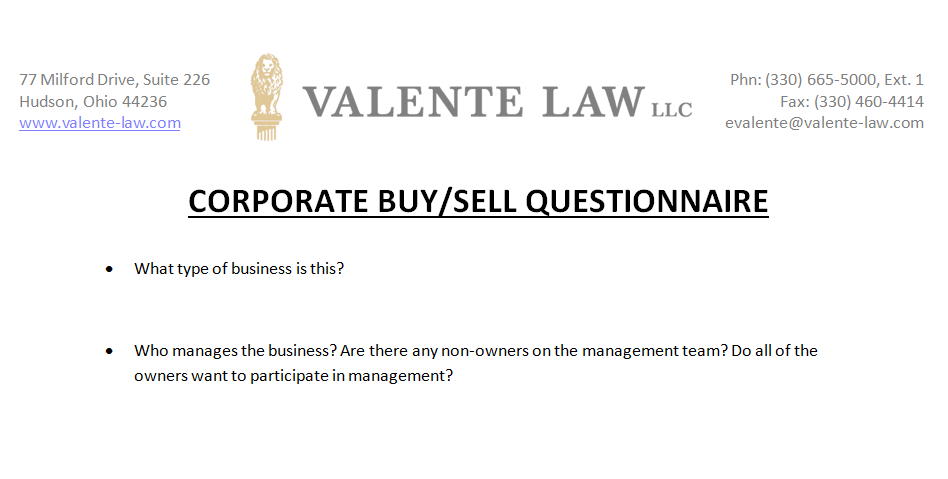 Buy/Sell Agreement Cleveland Corporate Counsel