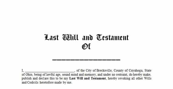 Title excerpt of Brecksville, Ohio Will